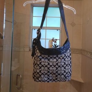 COACH black patent leather trim hobo purse